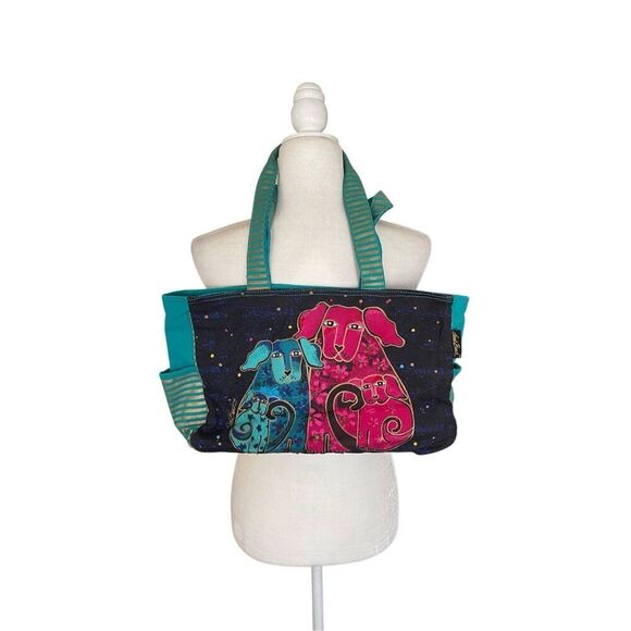 Vintage 90s Laurel Burch Dog Print Tote Bag - Picture 1 of 6